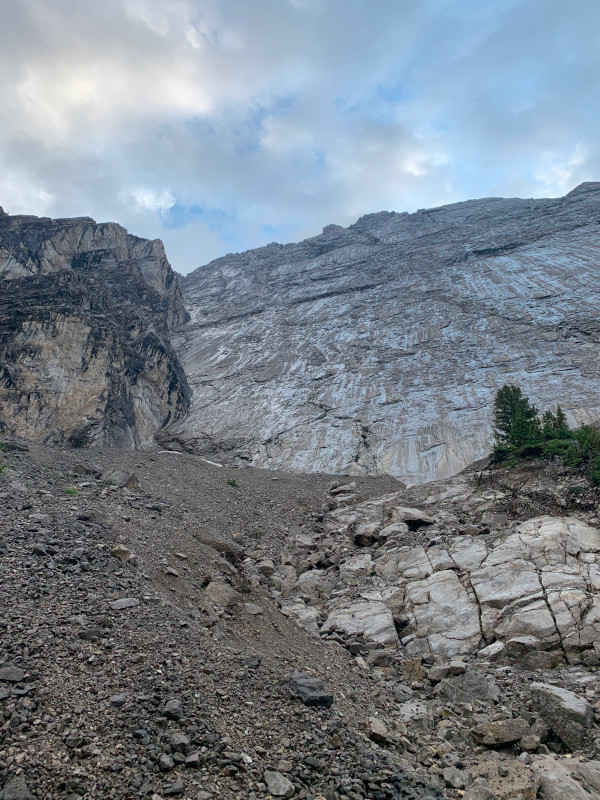 A large rock face of a mountain.